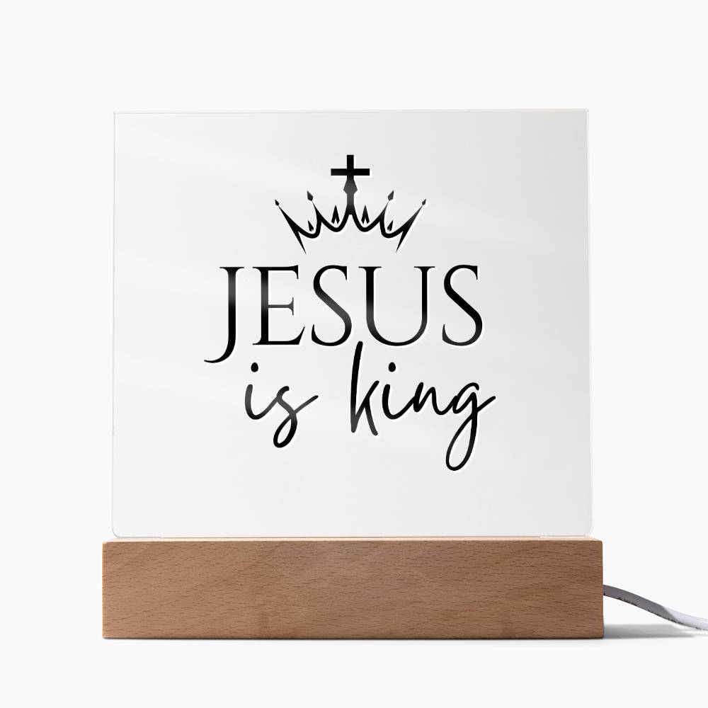 Jesus is King - Inspirational Acrylic Plaque with LED Nightlight Upgrade - Christian Home Decor