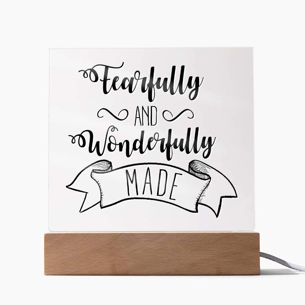 Fearfully and Wonderfully Made - Inspirational Acrylic Plaque with LED Nightlight Upgrade - Christian Home Decor