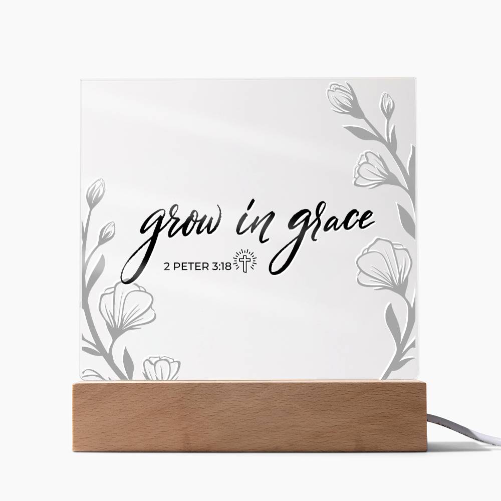 LED Bible Verse - Grow In Grace - 2 Peter 3:18 - Inspirational Acrylic Plaque with LED Nightlight Upgrade - Christian Home Decor