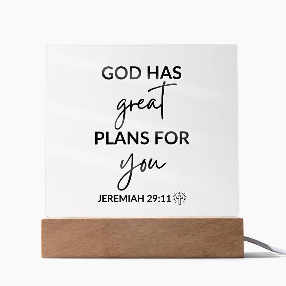 LED Bible Verse - Great Plans For You - Jeremiah 29:11 - Inspirational Acrylic Plaque with LED Nightlight Upgrade - Christian Home Decor