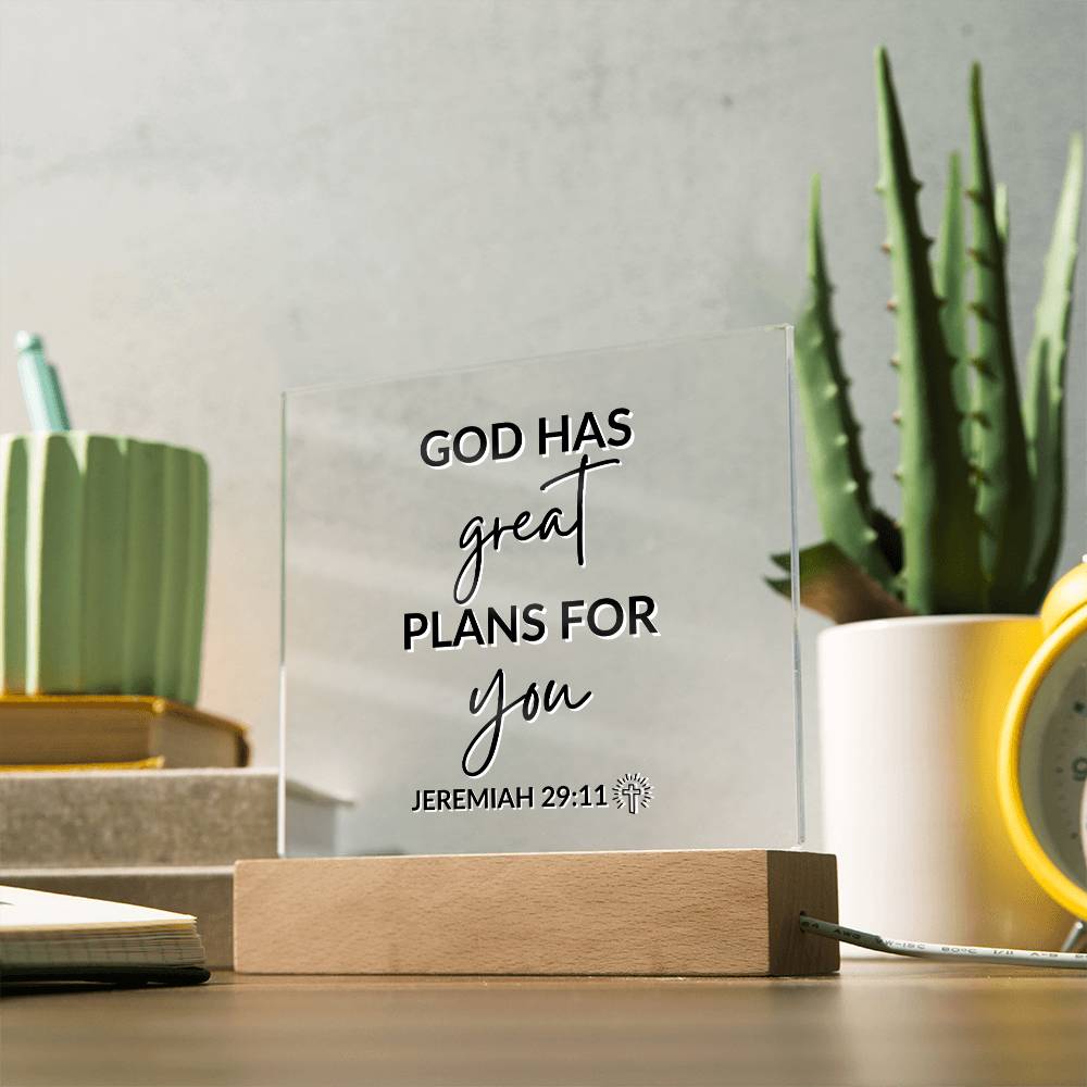 LED Bible Verse - Great Plans For You - Jeremiah 29:11 - Inspirational Acrylic Plaque with LED Nightlight Upgrade - Christian Home Decor