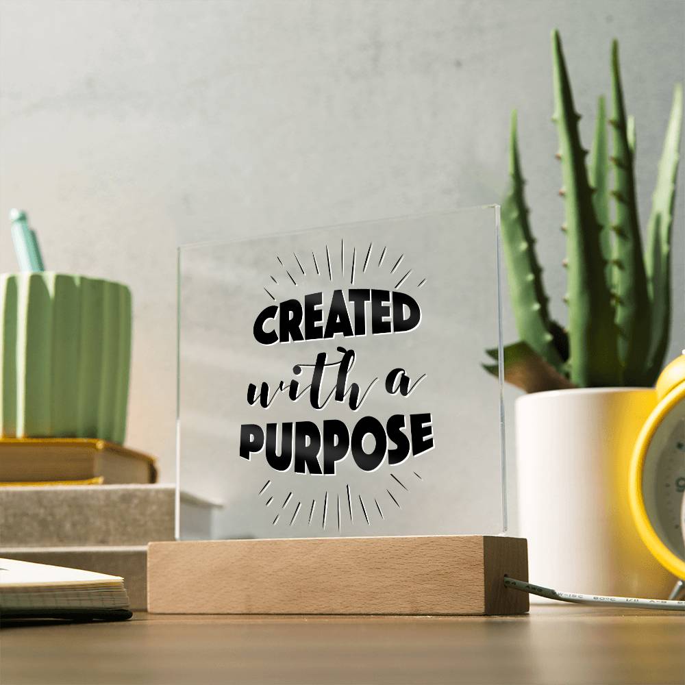 Created With A Purpose - Inspirational Acrylic Plaque with LED Nightlight Upgrade - Christian Home Decor