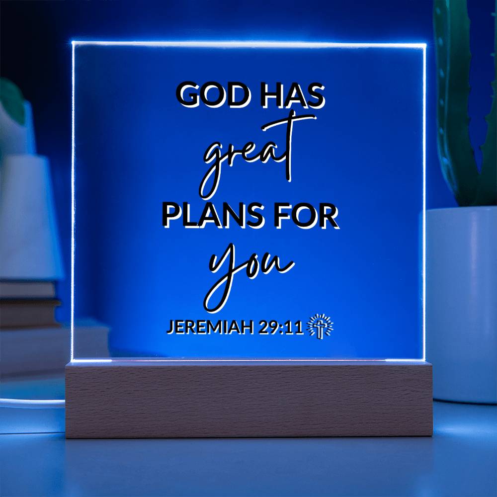 LED Bible Verse - Great Plans For You - Jeremiah 29:11 - Inspirational Acrylic Plaque with LED Nightlight Upgrade - Christian Home Decor