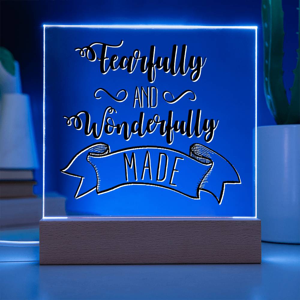 Fearfully and Wonderfully Made - Inspirational Acrylic Plaque with LED Nightlight Upgrade - Christian Home Decor