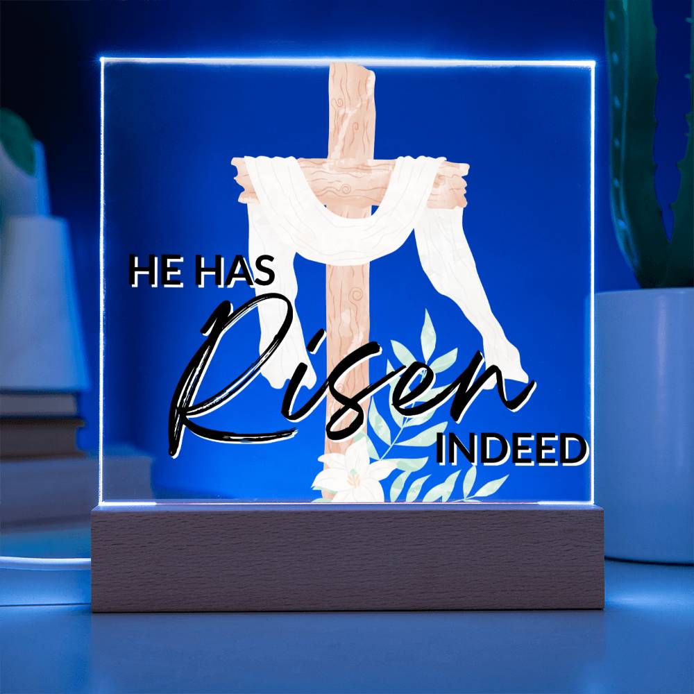 He Has Risen - Inspirational Acrylic Plaque with LED Nightlight Upgrade - Christian Home Decor