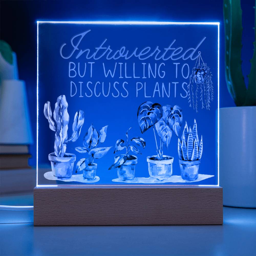 Introvertd - Funny Plant Acrylic with LED Nigh Light - Indoor Home Garden Decor - Birthday or Christmas Gift For Horticulturists, Gardner, or Plant Lover