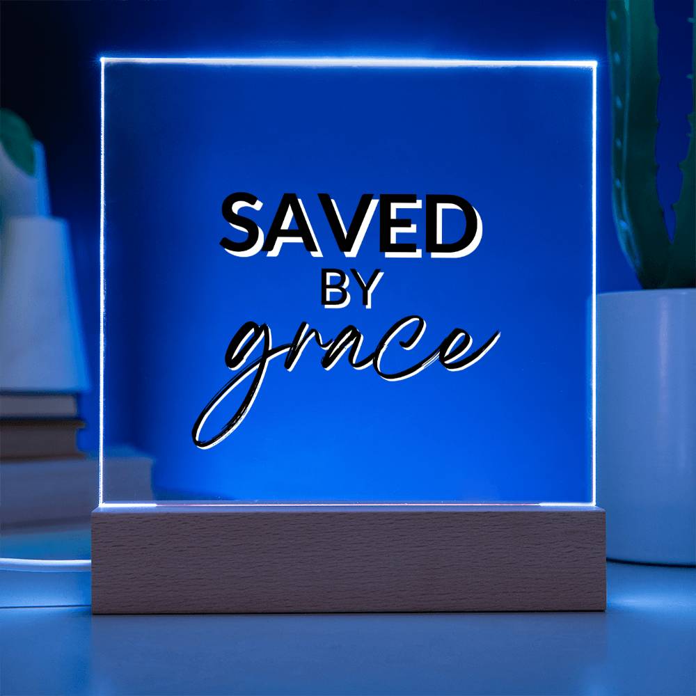 Saved By Grace - Inspirational Acrylic Plaque with LED Nightlight Upgrade - Christian Home Decor