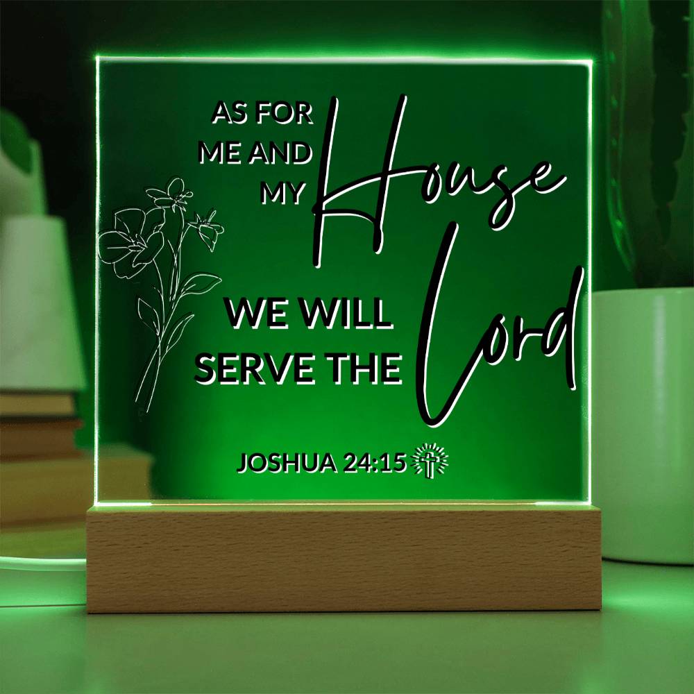 LED Bible Verse - As For Me And My House - Joshua 24:15 - Inspirational Acrylic Plaque with LED Nightlight Upgrade - Christian Home Decor