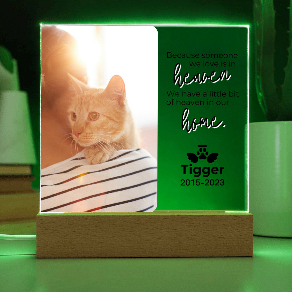 Cat Photo Keepsake - Heaven In Our Home - Square Acrylic Cat Memorial Plaque - Custom Cat Remembrance, Bereavement & Sympathy Gift