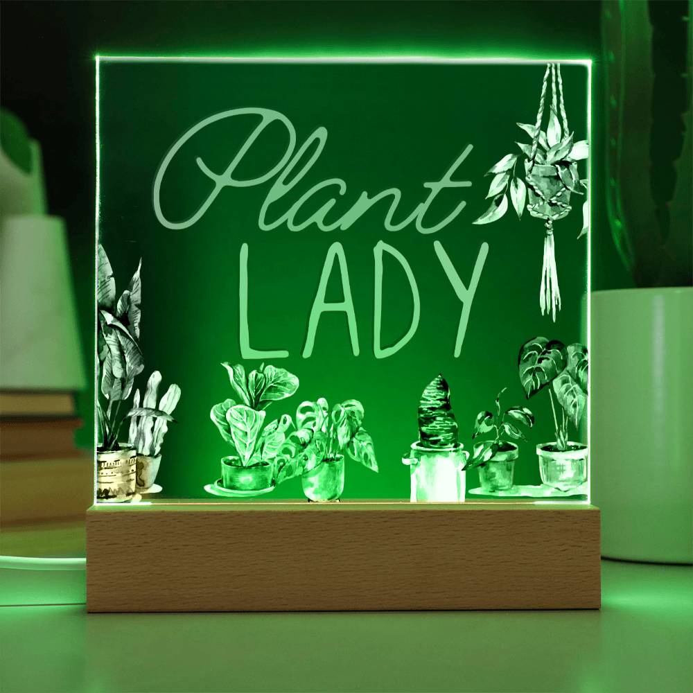 Plant Lady - Funny Plant Acrylic with LED Nigh Light - Indoor Home Garden Decor - Birthday or Christmas Gift For Horticulturists, Gardner, or Plant Lover