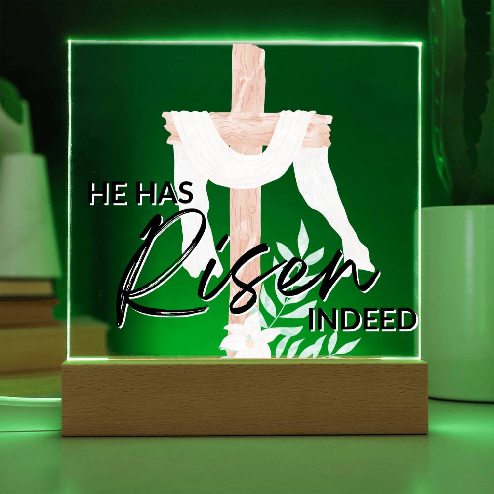 He Has Risen - Inspirational Acrylic Plaque with LED Nightlight Upgrade - Christian Home Decor