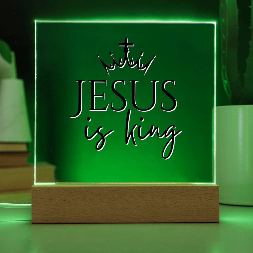 Jesus is King - Inspirational Acrylic Plaque with LED Nightlight Upgrade - Christian Home Decor