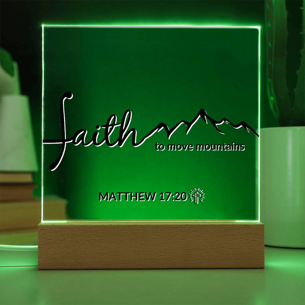 LED Bible Verse - Faith - Matthew 17:20 - Inspirational Acrylic Plaque with LED Nightlight Upgrade - Christian Home Decor