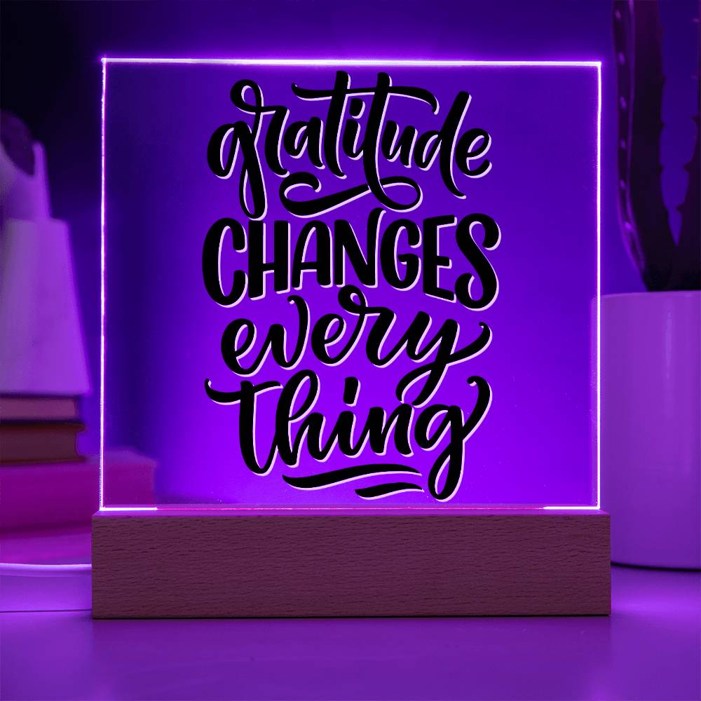 Gratitude Changes Everything - Motivational Acrylic with LED Nigh Light - Inspirational New Home Decor - Encouragement, Birthday or Christmas Gift