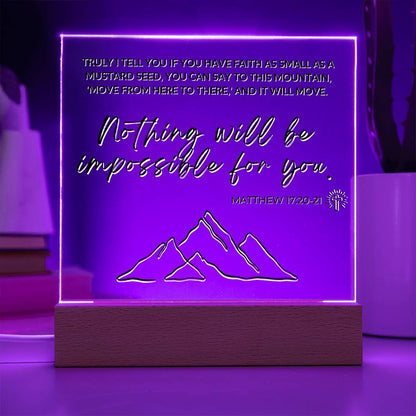 LED Bible Verse - Faith Of A Mustard Seed - Matthew 17:20-21 - Inspirational Acrylic Plaque with LED Nightlight Upgrade - Christian Home Decor