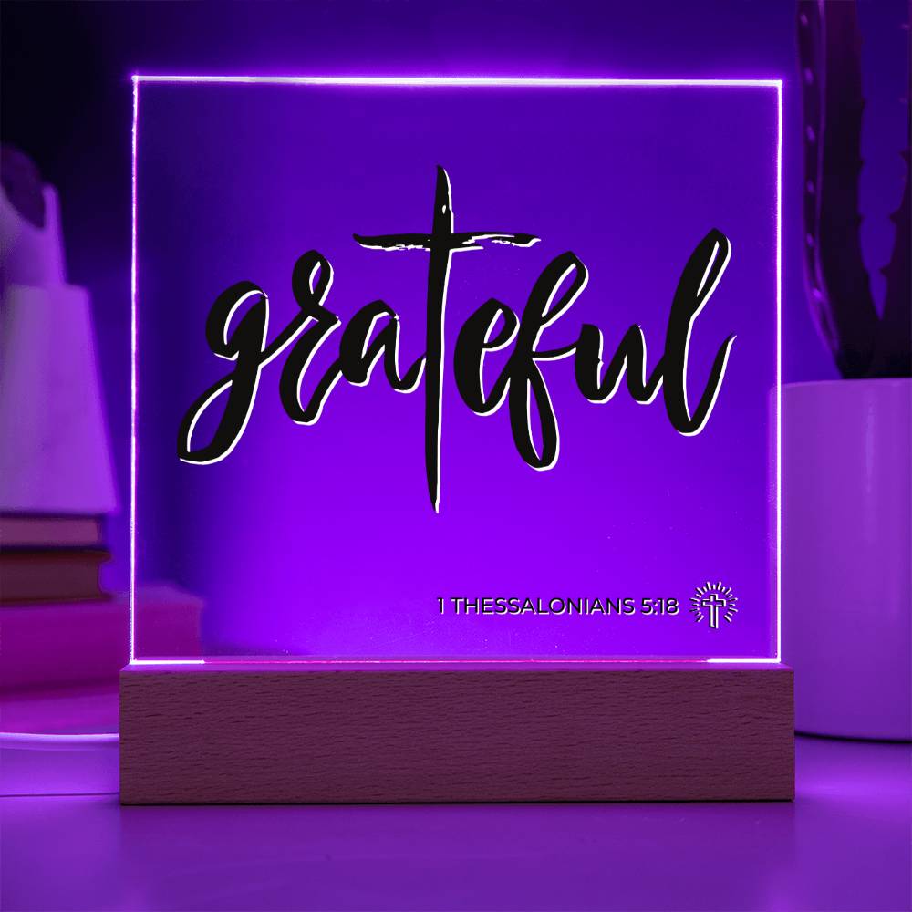 LED Bible Verse - In Every Thing Give Thanks - 1 Thessalonians 5:18 - Inspirational Acrylic Plaque with LED Nightlight Upgrade - Christian Home Decor