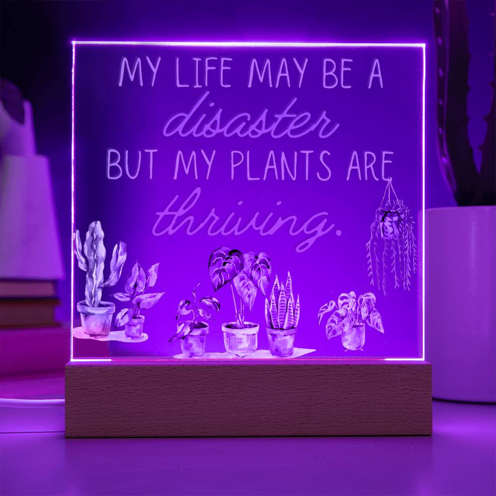 Plants Are Thriving - Funny Plant Acrylic with LED Nigh Light - Indoor Home Garden Decor - Birthday or Christmas Gift For Horticulturists, Gardner, or Plant Lover