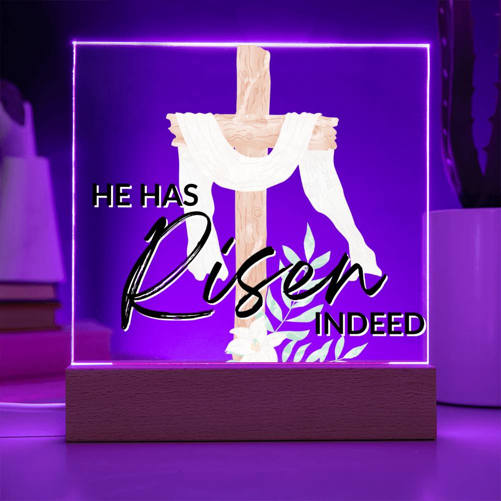 He Has Risen - Inspirational Acrylic Plaque with LED Nightlight Upgrade - Christian Home Decor