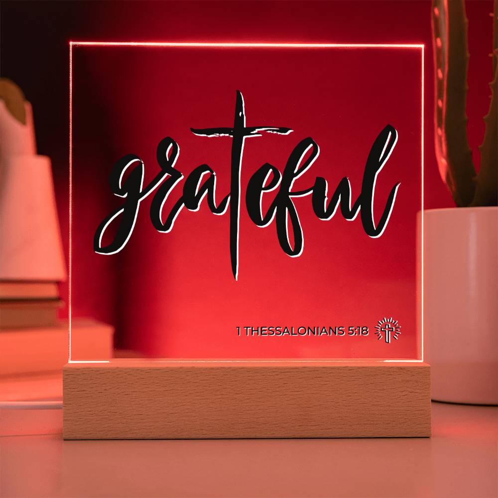 LED Bible Verse - In Every Thing Give Thanks - 1 Thessalonians 5:18 - Inspirational Acrylic Plaque with LED Nightlight Upgrade - Christian Home Decor