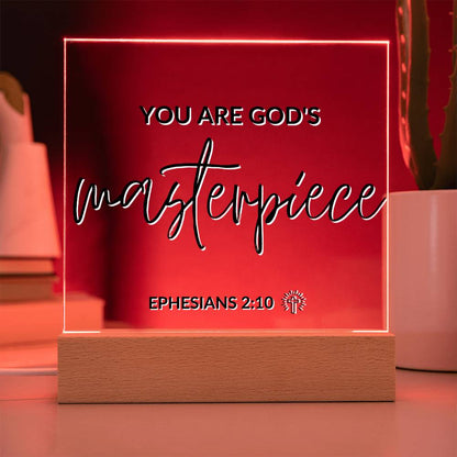 LED Bible Verse - God's Masterpiece - Ephesians 2:10 - Inspirational Acrylic Plaque with LED Nightlight Upgrade - Christian Home Decor