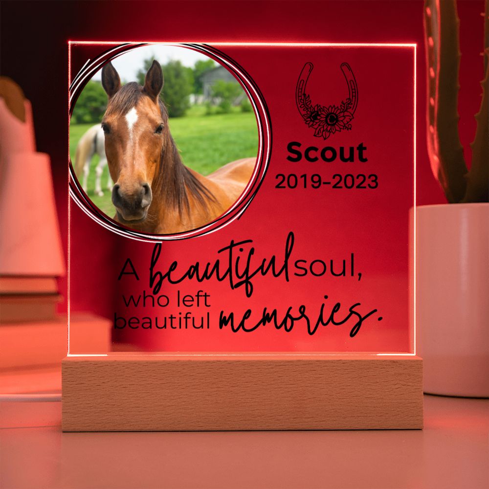 Horse Keepsake - A Beautiful Soul - Square Acrylic Horse Memorial Plaque - Custom Horse or Equestrian Remembrance, Bereavement & Sympathy Gifts