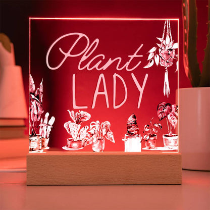 Plant Lady - Funny Plant Acrylic with LED Nigh Light - Indoor Home Garden Decor - Birthday or Christmas Gift For Horticulturists, Gardner, or Plant Lover