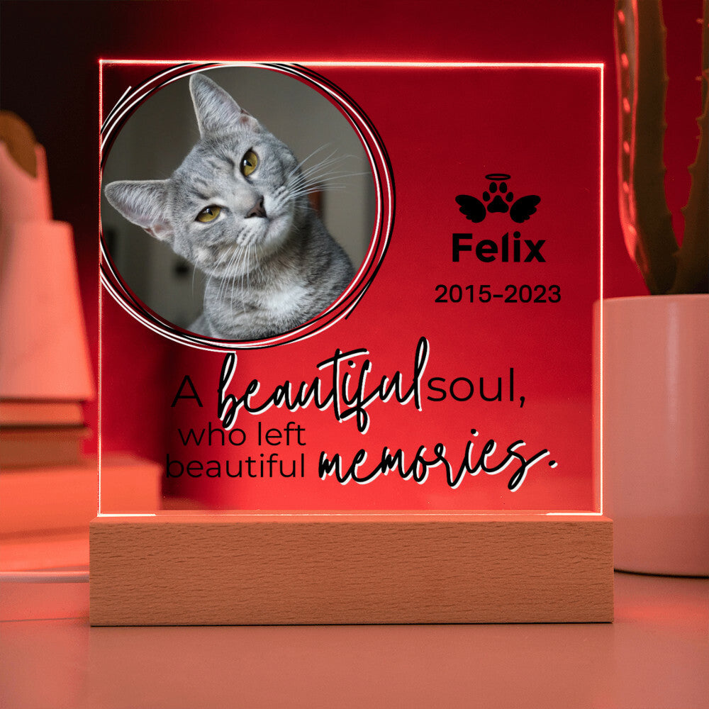 Cat Photo Keepsake - A Beautiful Soul - Square Acrylic Cat Memorial Plaque - Custom Cat Remembrance, Bereavement & Sympathy Gift
