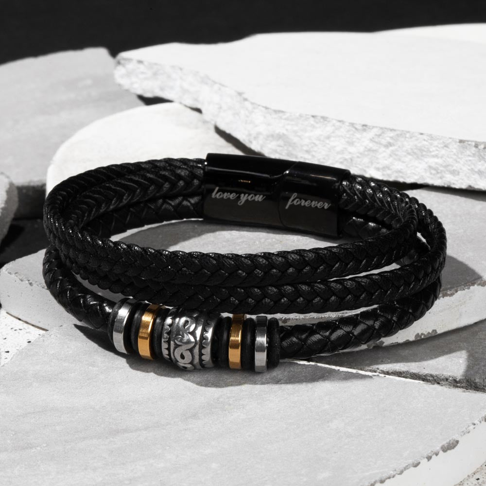 Gift For Bonus Son From Bonus Mom - Never Forget Your Way Home - Men's Braided Leather Bracelet - Great As A Christmas Gift or A Birthday Present For Him