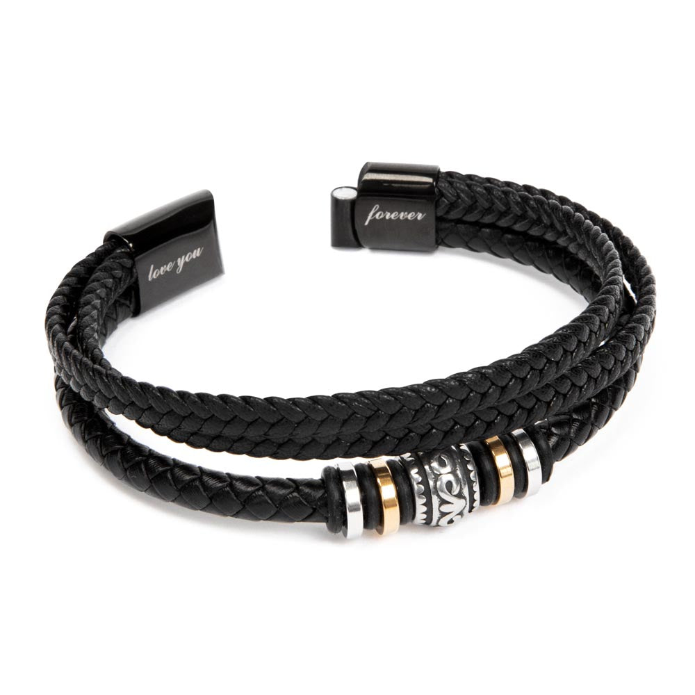 Gift For Son From Dad - Never Forget Your Way Home - Men's Braided Leather Bracelet - Great As A Christmas Gift or A Birthday Present For Him