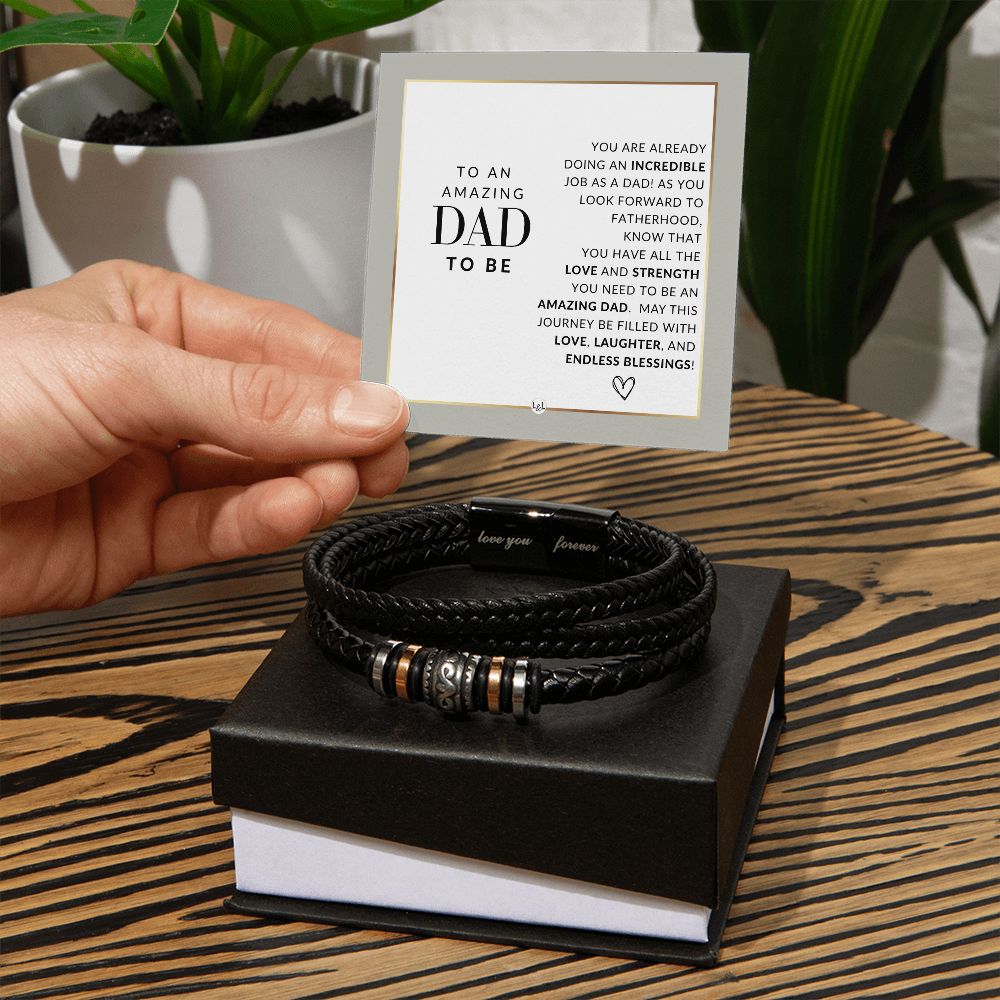 Future or Dad To Be Gift - Men's Leather Bracelet For Expecting Dad - Great For Christmas, Father's Day or His Birthday