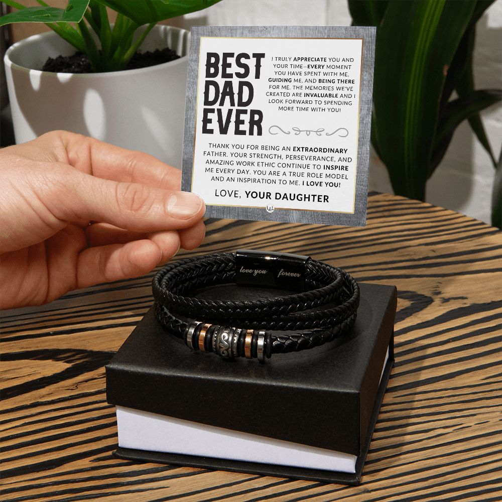 Dad Gift, From His Daughter - Men's Leather Bracelet For Dad - Great For Christmas, Father's Day or His Birthday