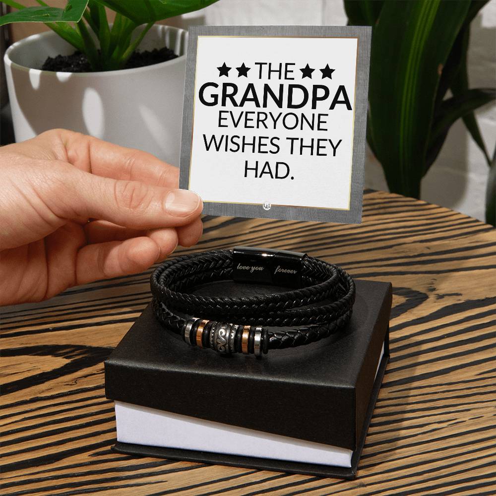 Gift For The Grandpa Everyone Wishes They Had - Men's Braided Leather Bracelet - Great As A Christmas Gift or A Birthday Present For Him