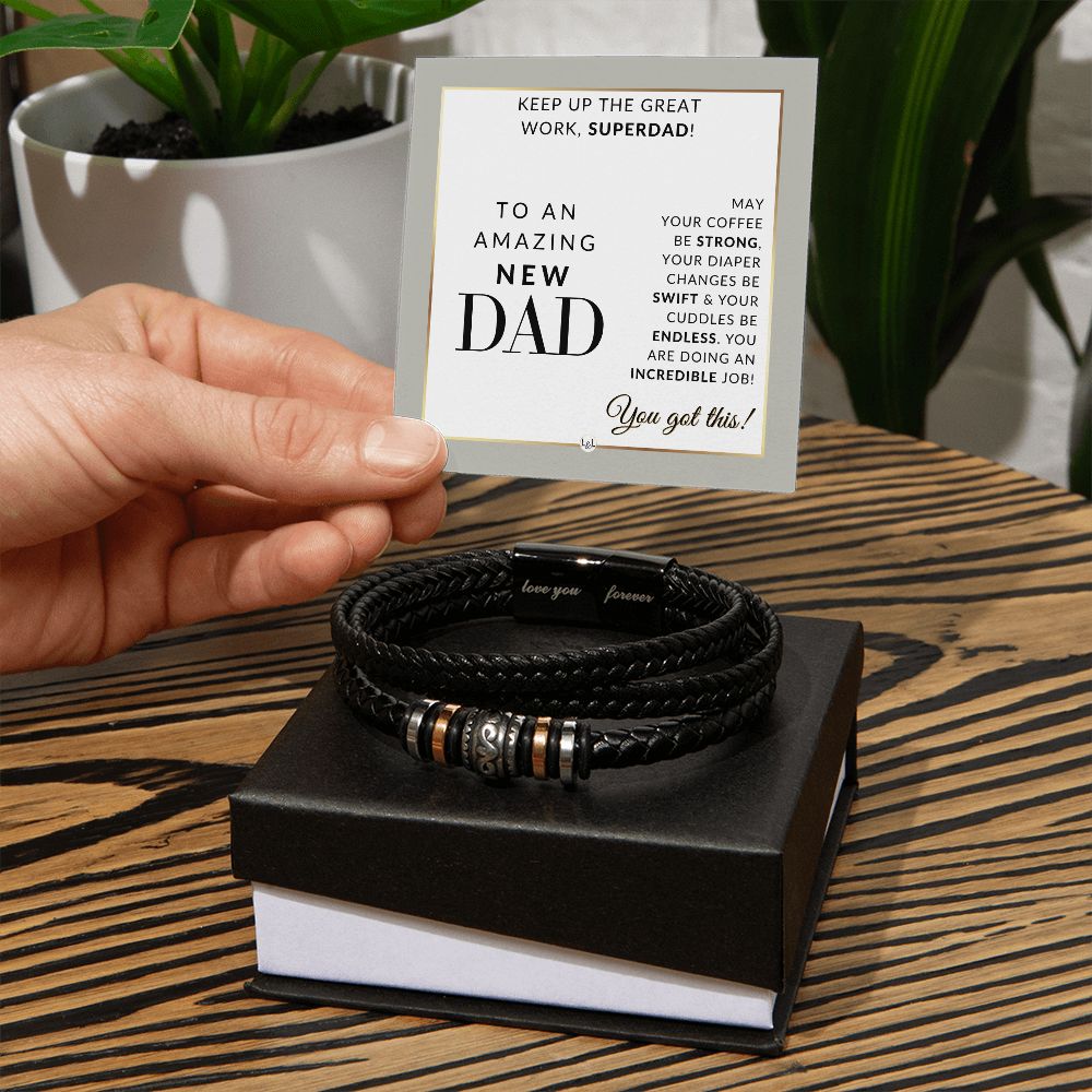 New Dad Gift From Wife - Men's Leather Bracelet For Dad - Great For Christmas, Father's Day or His Birthday