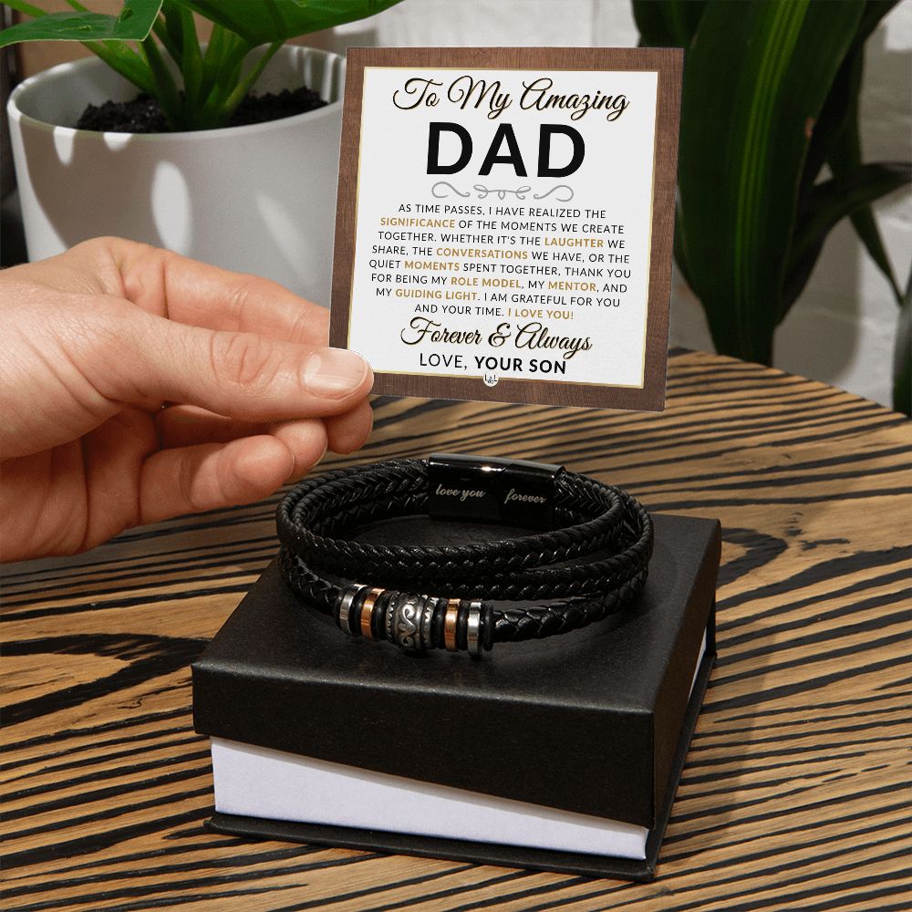 Dad Gift, From Son - Men's Leather Bracelet For Dad - Great For Christmas, Father's Day or His Birthday