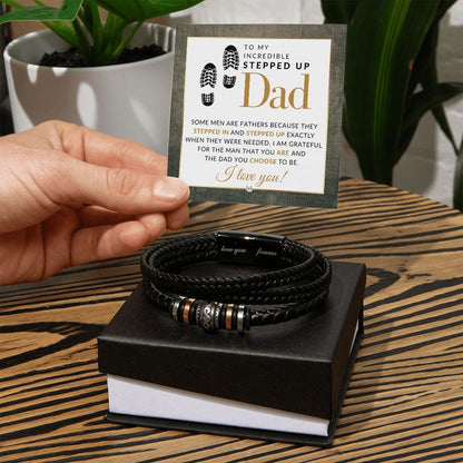 Stepped Up Dad Necklace - Men's Leather Bracelet For Dad - Great For Christmas, Father's Day or His Birthday
