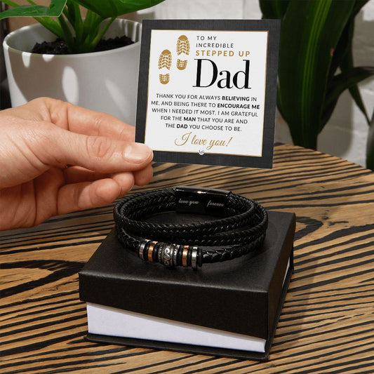 Stepped Up Dad Gift - Men's Leather Bracelet For Dad - Great For Christmas, Father's Day or His Birthday