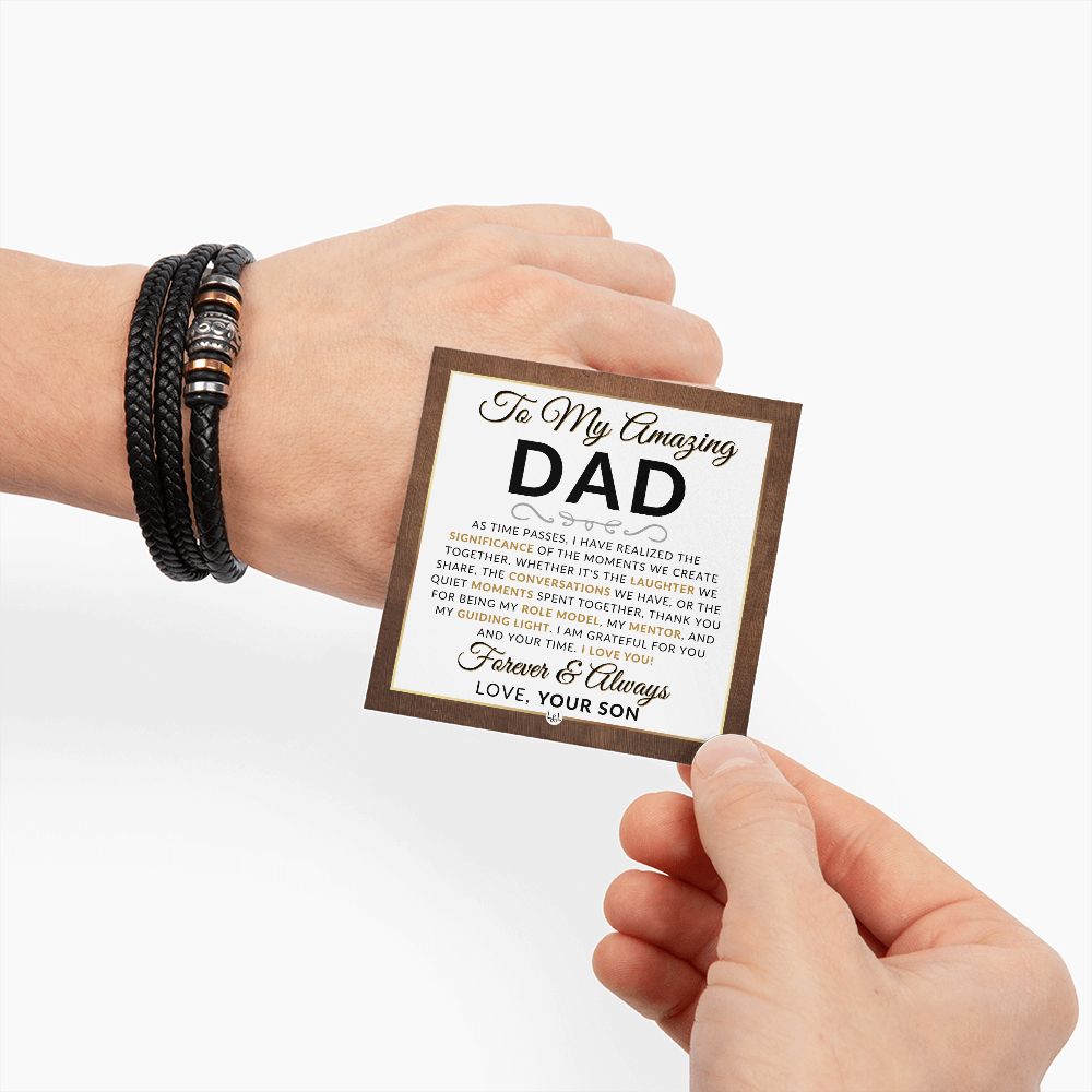 Dad Gift, From Son - Men's Leather Bracelet For Dad - Great For Christmas, Father's Day or His Birthday