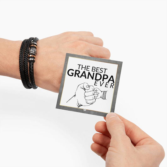 Gift For Grandpa - Best Grandpa Ever - Men's Braided Leather Bracelet - Great As A Christmas Gift or A Birthday Present For Him