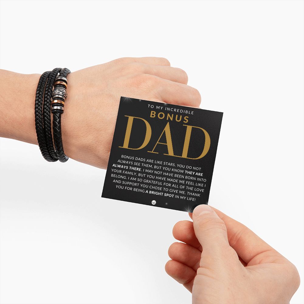 Bonus Dad Gift - Men's Leather Bracelet For Stepdad - Great For Christmas, Father's Day or His Birthday