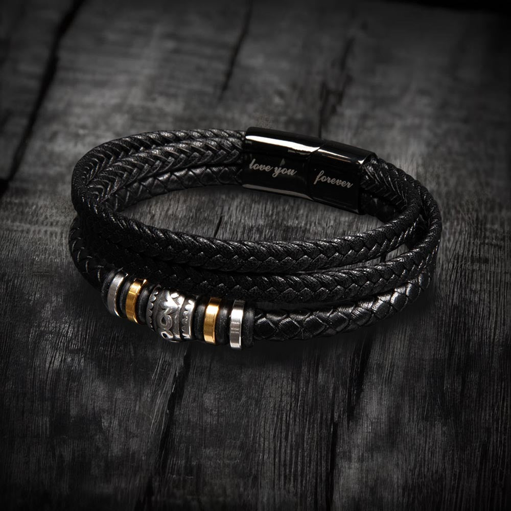 Gift For My Bonus Son From Bonus Mom - Carry My Love With You - Men's Braided Leather Bracelet - Great As A Christmas Gift or A Birthday Present For Him