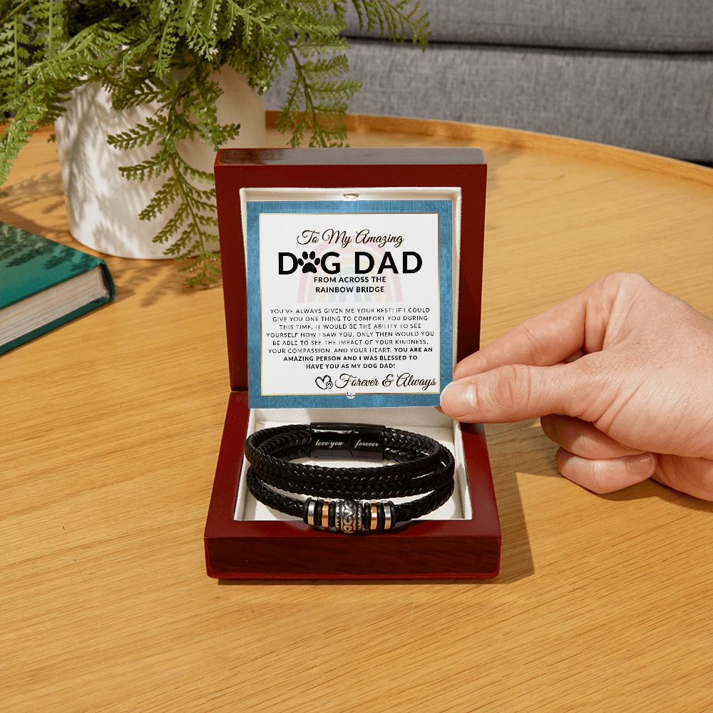 For Grieving Dog Dad - Dog Memorial Gift, Dog Loss Keepsake For Him, Dog in Heaven - Condolence And Comfort Sympathy Gift - Men's Leather Bracelet For Grieving Dog Dad
