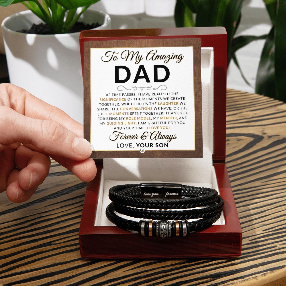 Dad Gift, From Son - Men's Leather Bracelet For Dad - Great For Christmas, Father's Day or His Birthday