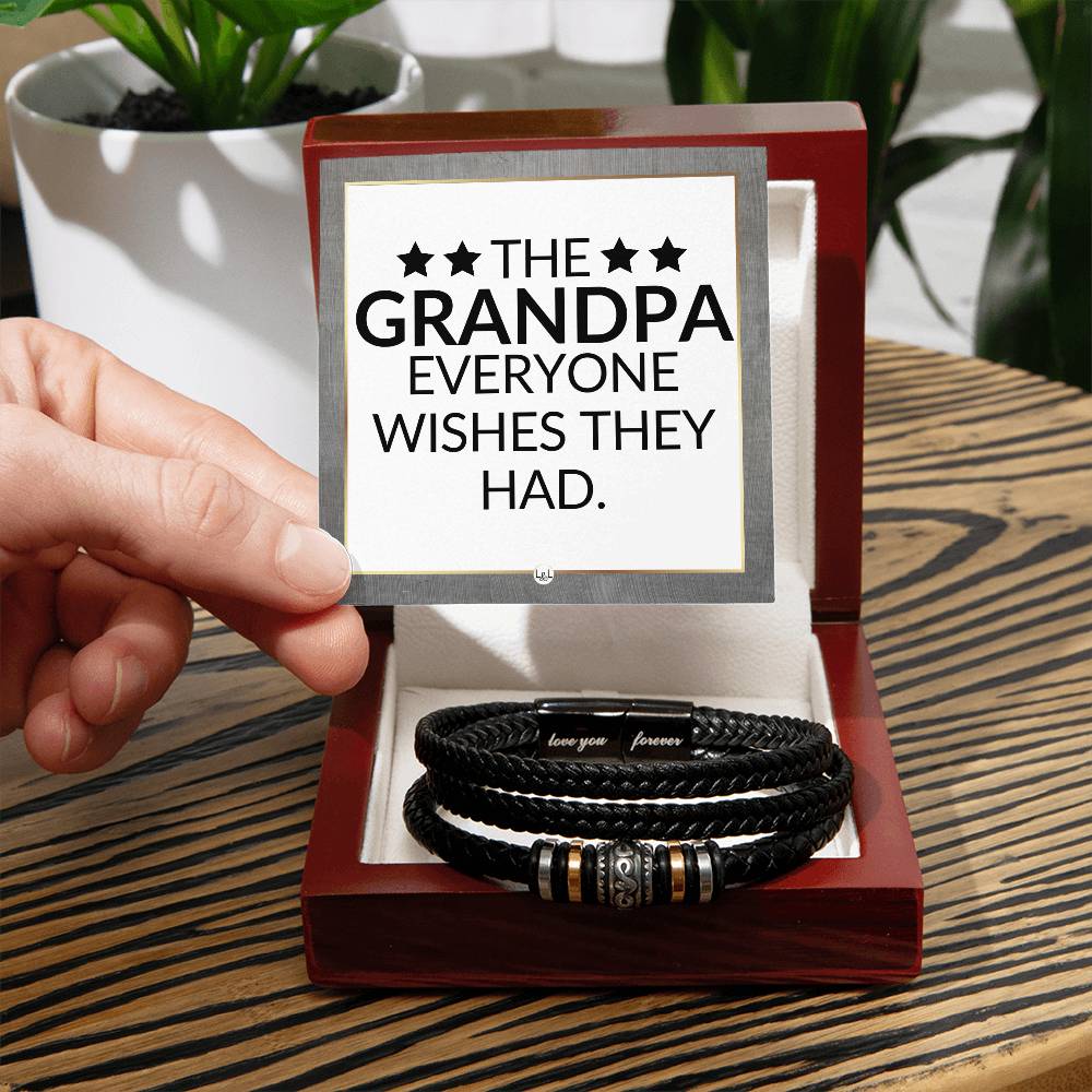 Gift For The Grandpa Everyone Wishes They Had - Men's Braided Leather Bracelet - Great As A Christmas Gift or A Birthday Present For Him