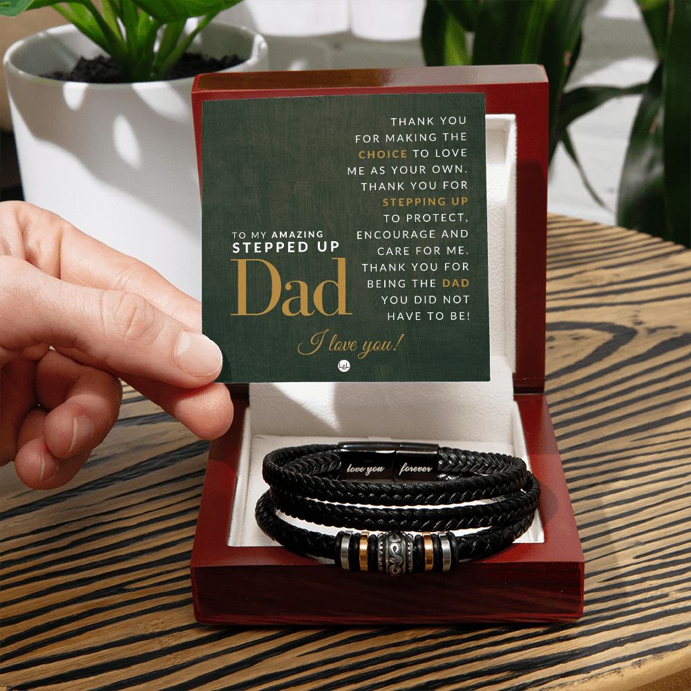 Gift For Your Step Dad - Men's Leather Bracelet For Dad - Great For Christmas, Father's Day or His Birthday