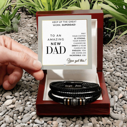 New Dad Gift From Wife - Men's Leather Bracelet For Dad - Great For Christmas, Father's Day or His Birthday