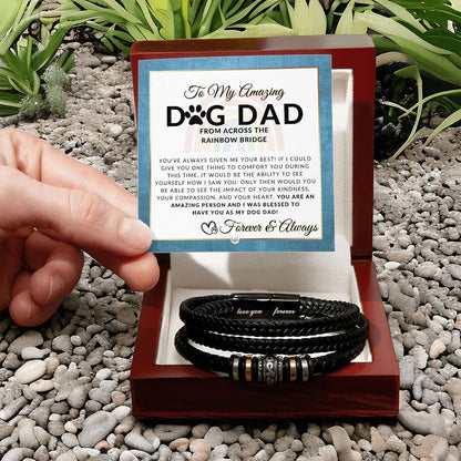For Grieving Dog Dad - Dog Memorial Gift, Dog Loss Keepsake For Him, Dog in Heaven - Condolence And Comfort Sympathy Gift - Men's Leather Bracelet For Grieving Dog Dad