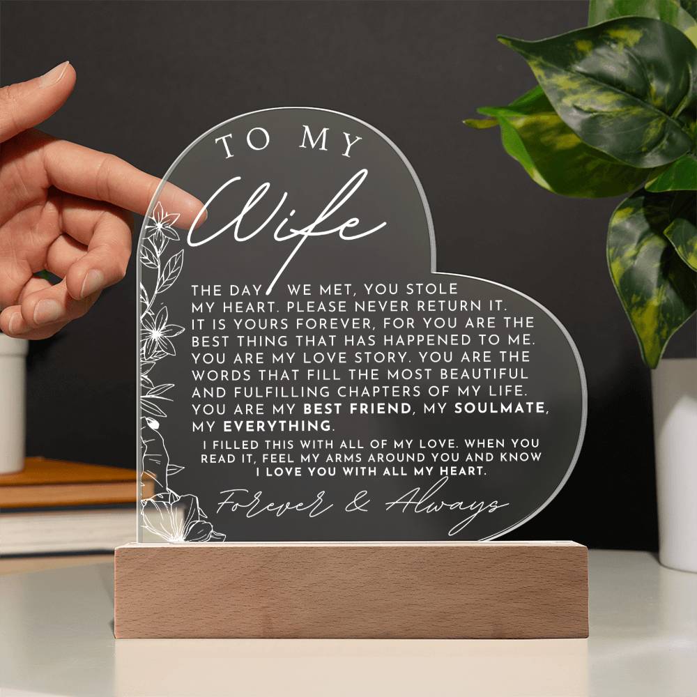 Meaningful Gift For My Wife - Heart Shaped Acrylic Plaque - Perfect Christmas Gift, Valentine's Day, Birthday or Anniversary Present