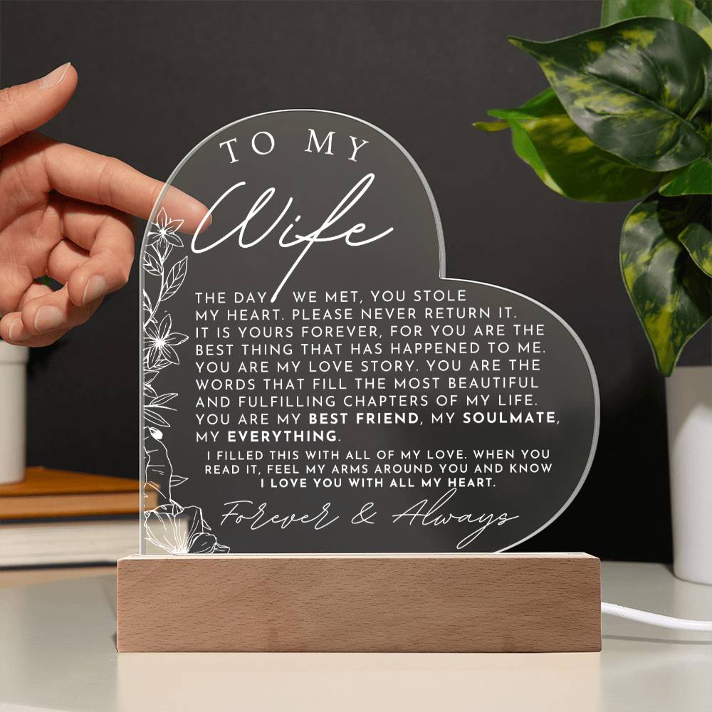 Meaningful Gift For My Wife - Heart Shaped Acrylic Plaque - Perfect Christmas Gift, Valentine's Day, Birthday or Anniversary Present