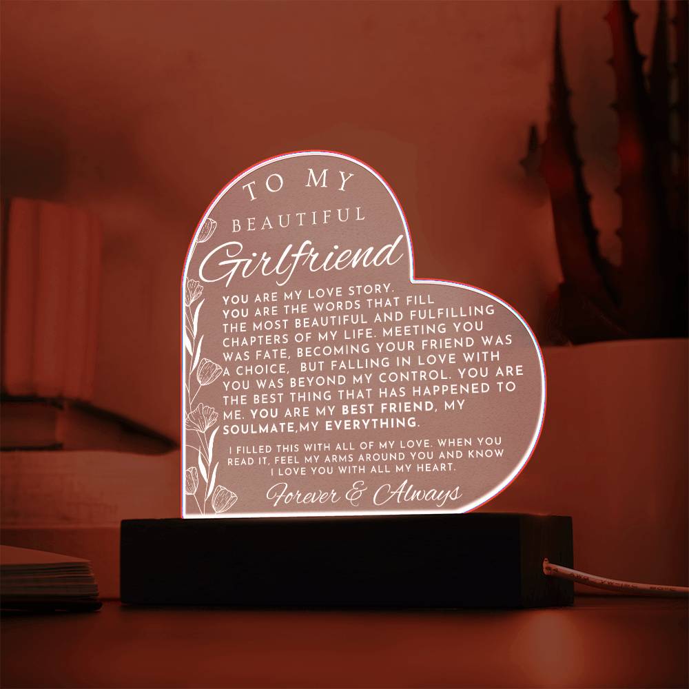 Thoughtful Gift For My Girlfriend - Heart Shaped Acrylic Plaque - Perfect Christmas Gift, Valentine's Day, Birthday or Anniversary Present
