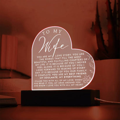 Romantic Gift For My Wife - Heart Shaped Acrylic Plaque - Perfect Christmas Gift, Valentine's Day, Birthday or Anniversary Present